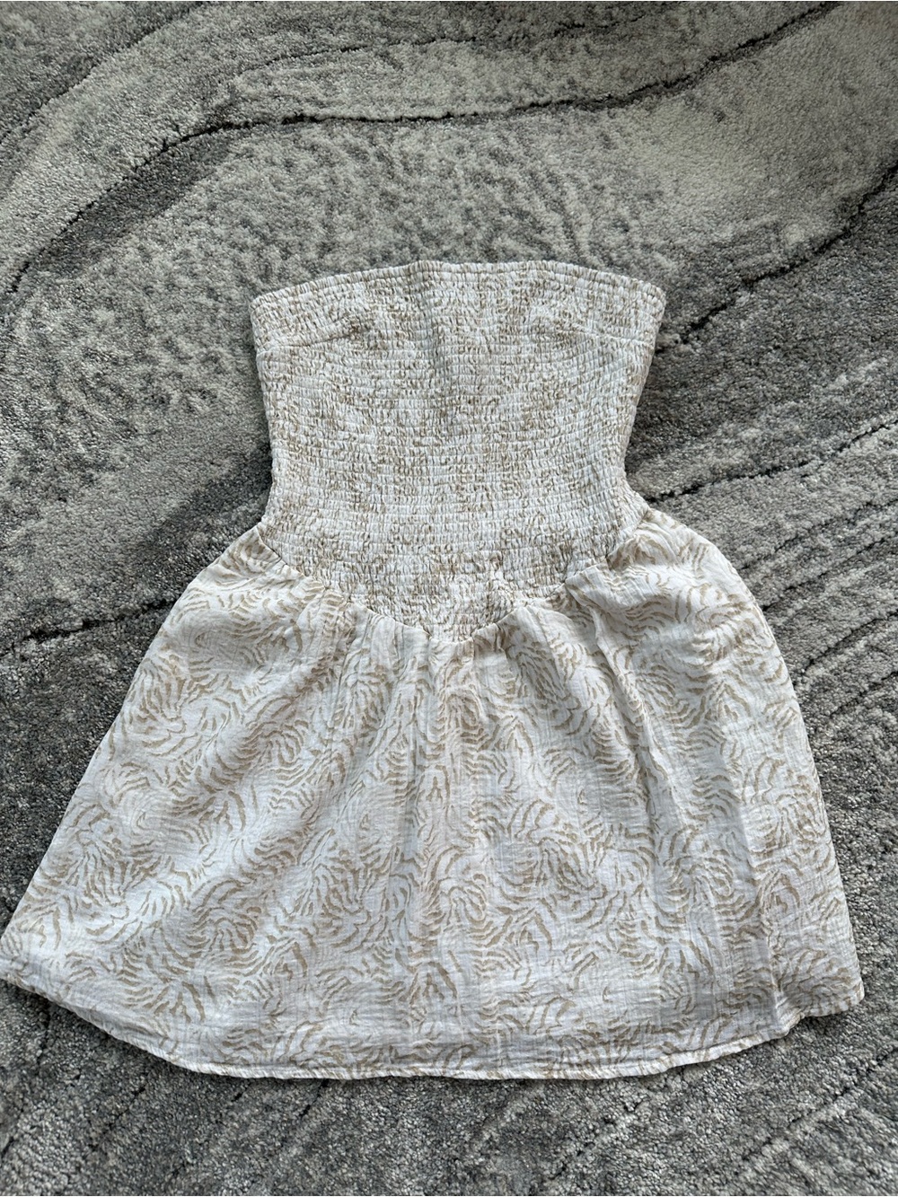 Universal Thread Strapless Smocked Summer Dress in Cream and Beige